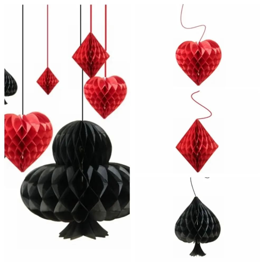 4 pz/set a nido d'ape Home Hanging Ornament Party ciondola la carta da gioco Casino a tema carta pendente artigianato fai da te fotografia Prop