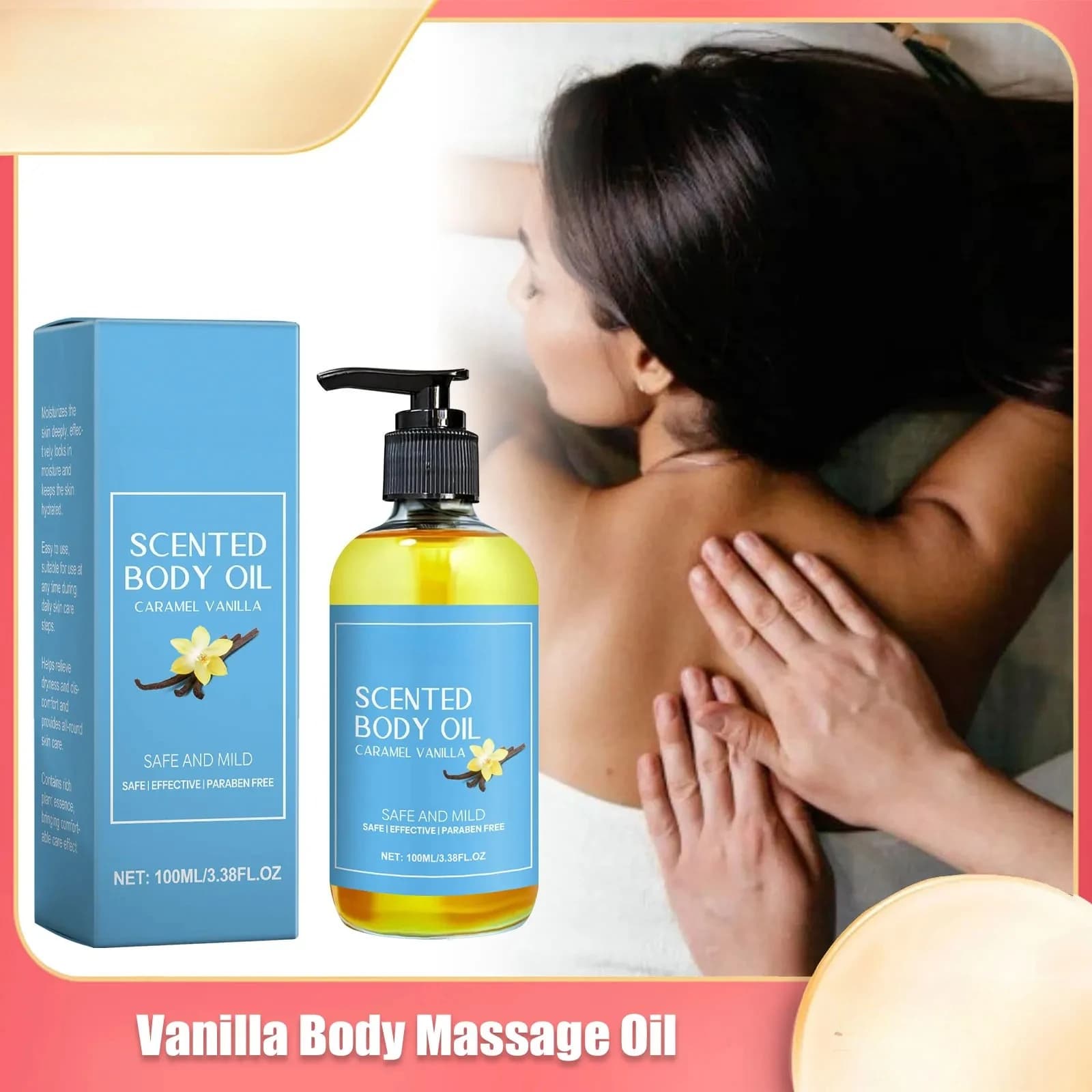 L'olio da massaggio per il corpo alla vaniglia idrata allevia lo stress rafforza e nutre i muscoli rilassa il corpo Olio essenziale vegetale SPA