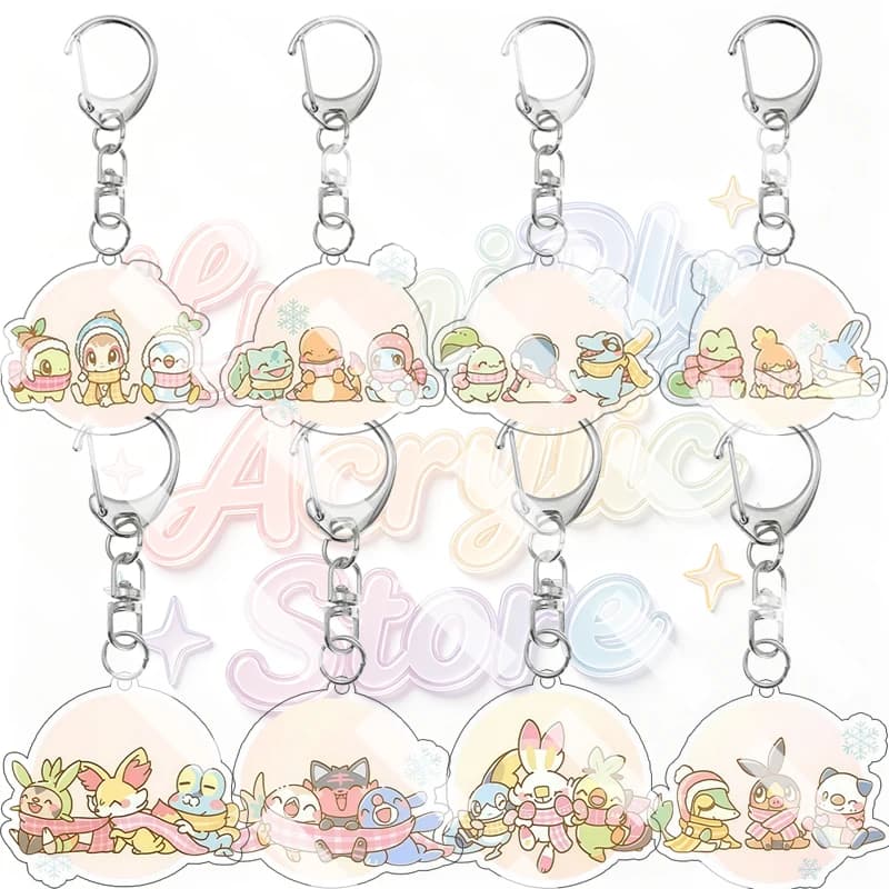 Cartoon Bulbasaur Charmander Squirtle Rowlet Cute Q Version Winter Scarf Warm Series Acrylic Keychain Anime Bag Pendant Key Ring