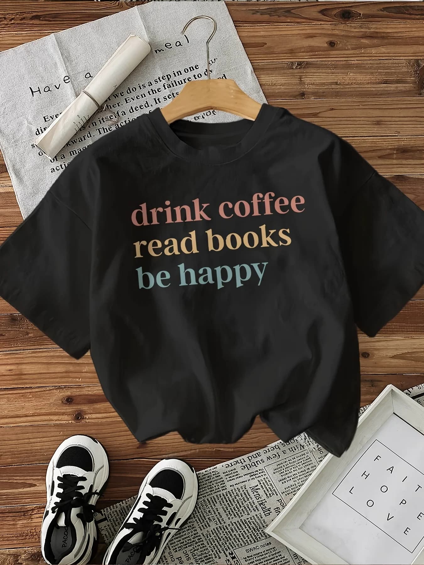 100% Cotton Fashion Short-Sleeved Round-Neck T-Shirt with A Coffee Print Female Casual Top Tee