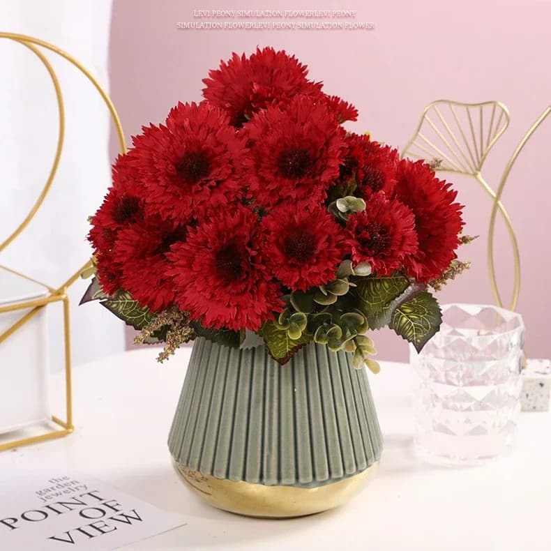 Falso girasole foglia fiore artificiale decorazione di nozze Gerbera fiore finto simulazione Bouquet pianta decorazione della casa puntelli