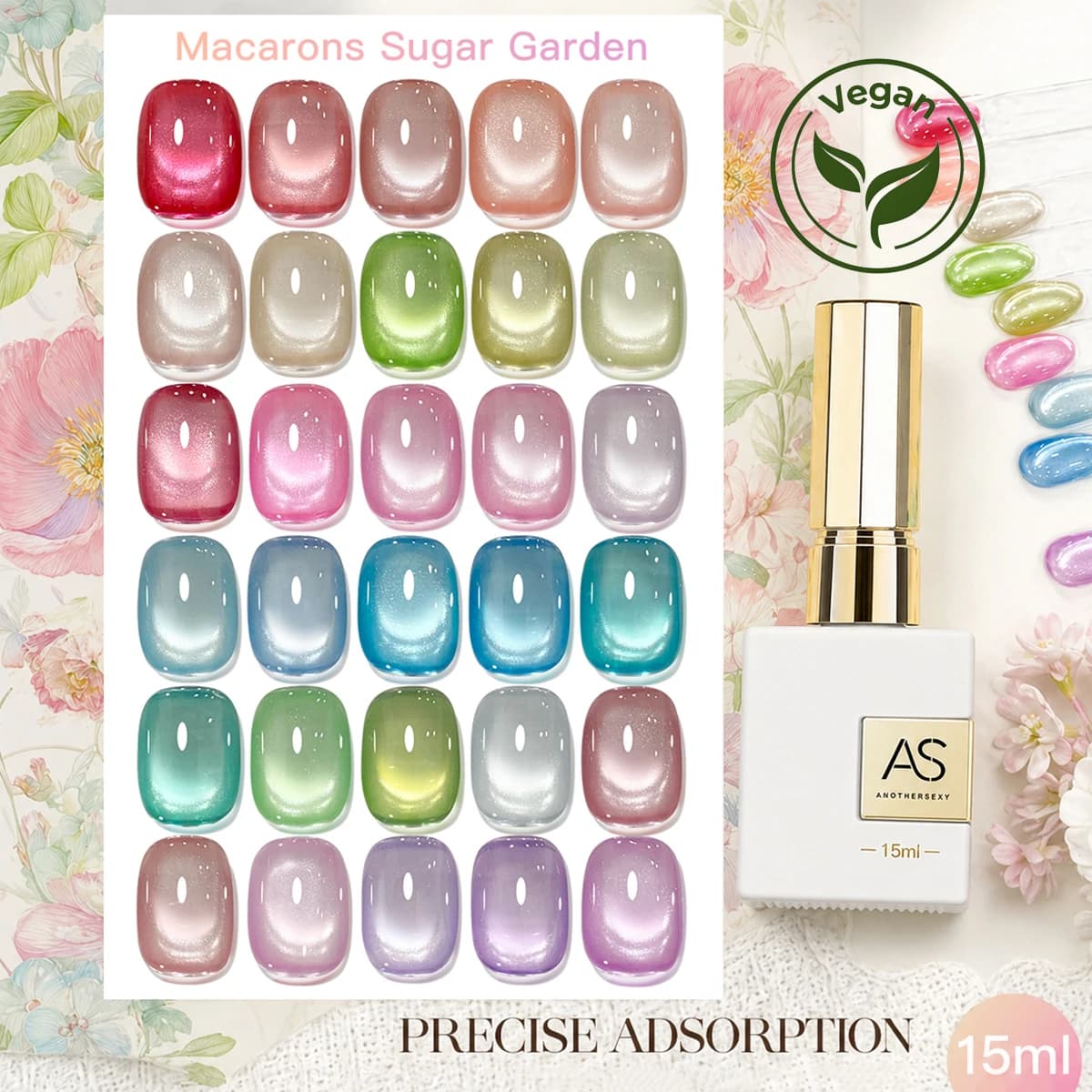 AS Smalto Gel Unghie Ultra Cat Eye 15ml Senza TPO, Verde Chiaro Scintillante Effetto Macaron Primaverile, Lunga Durata, Soak Off UV LED