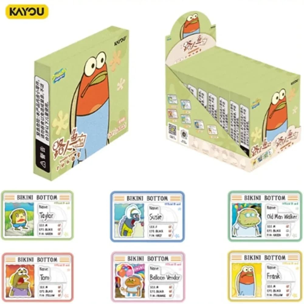 KAYOU SpongeBob SquarePants Bikini Bottom Pedestrian Fish ID Card Series of Non-woven Fabric Badges Anime Blind Box Toys Gifts
