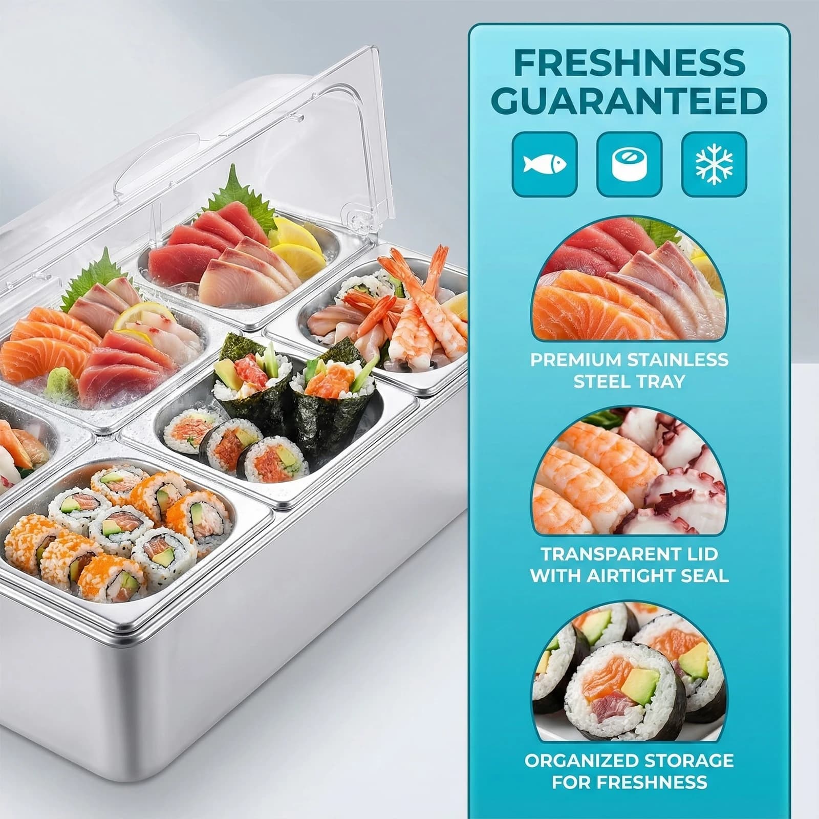 Box for 6 Stainless Steel Bank Feeders with Transparent Cover for Restaurants, Hotel, Cucine e Feste