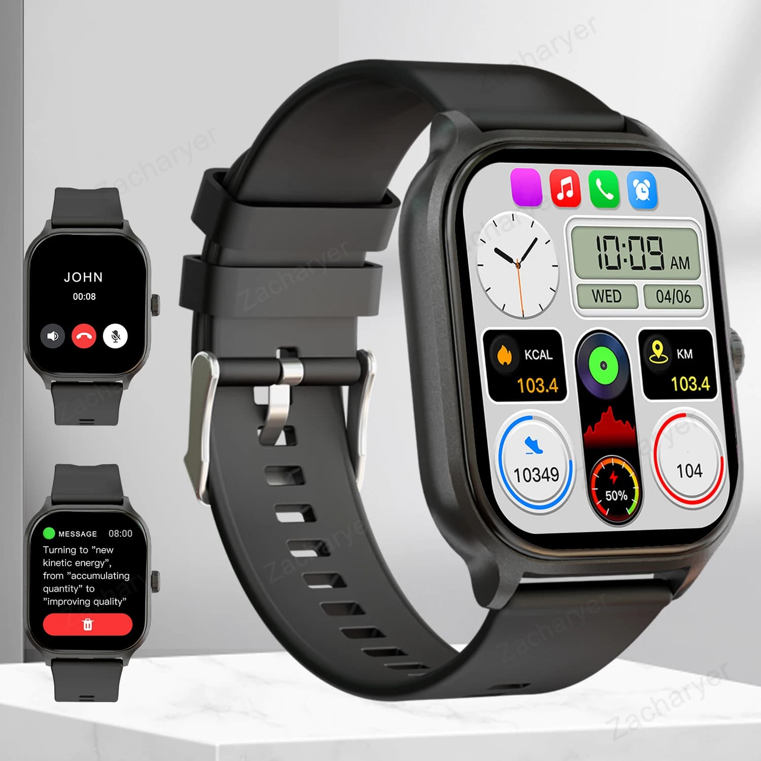 Smart watch, wireless call/quadrants, multi-sport mode, call reminder and rejection, SMS reminder, for iPhone/Android