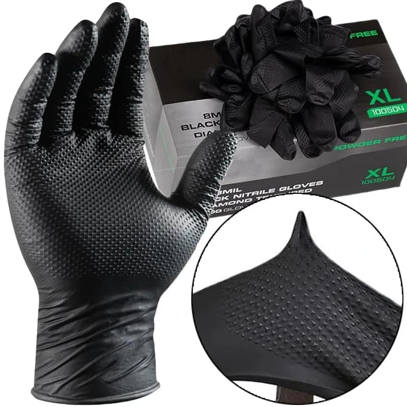 Guanti in nitrile resistenti Guanti monouso da giardino per meccanico extra spesso da 8 ml con impugnatura strutturata Guanti da lavoro di sicurezza antiscivolo