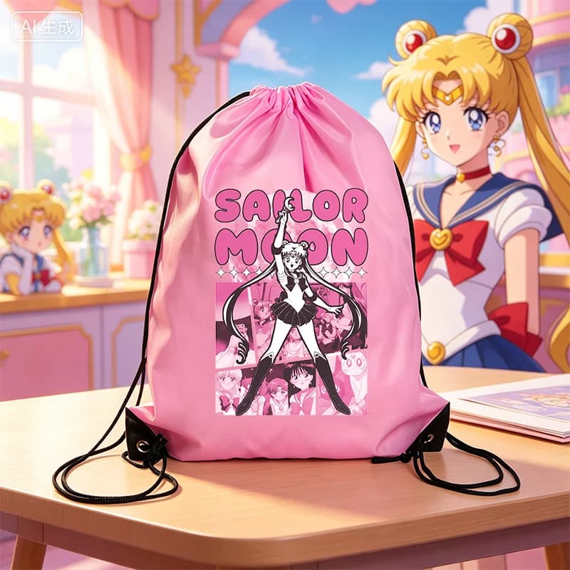 Sailor Moon Girl Drawstring Backpack Woman Kawaii Gift Bag Anime Polyester Handbag Portable Outdoor Hiking Garment Storage Bag
