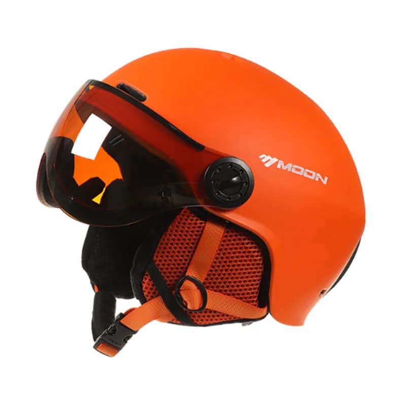 Casco da sci con occhiali integrati, casco protettivo da sci monoblocco per uomo e donna, equipaggiamento protettivo.
