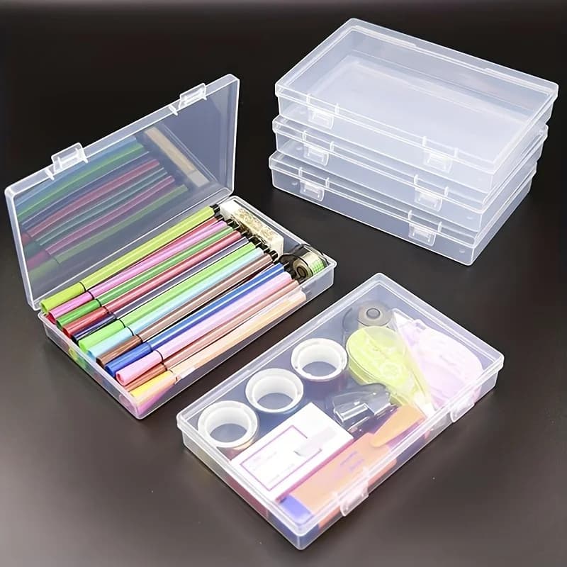 4pcs Transparent Stationery Box, Rectangular Plastic Clear Tool Parts Small Box, Mobile Phone Mask Fishing Tackle Storage Box