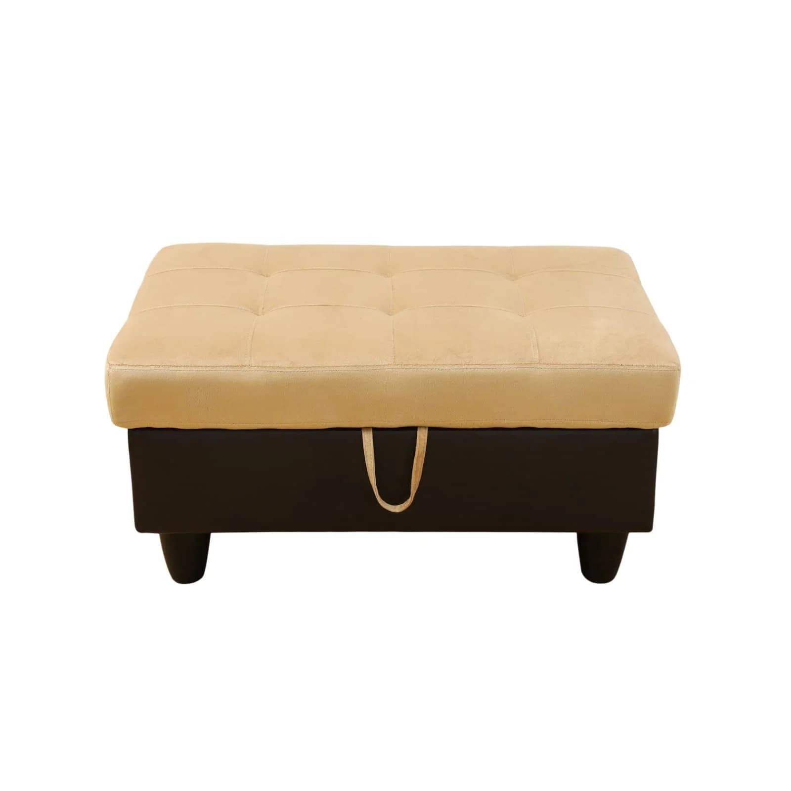 Poggiapiedi moderno bicolore ottomano da 34 pollici in flanella marrone beige e ecopelle per soggiorno, mobili doppi multiuso