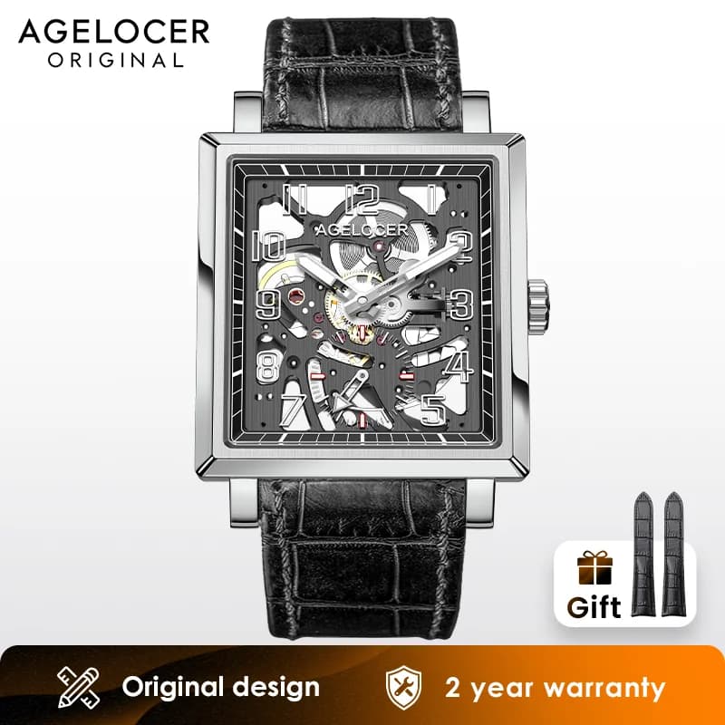 AGELOCER Original Codex Watch orologio da uomo di lusso in oro quadrato Hollow luminoso orologio meccanico manuale regalo di compleanno per uomo