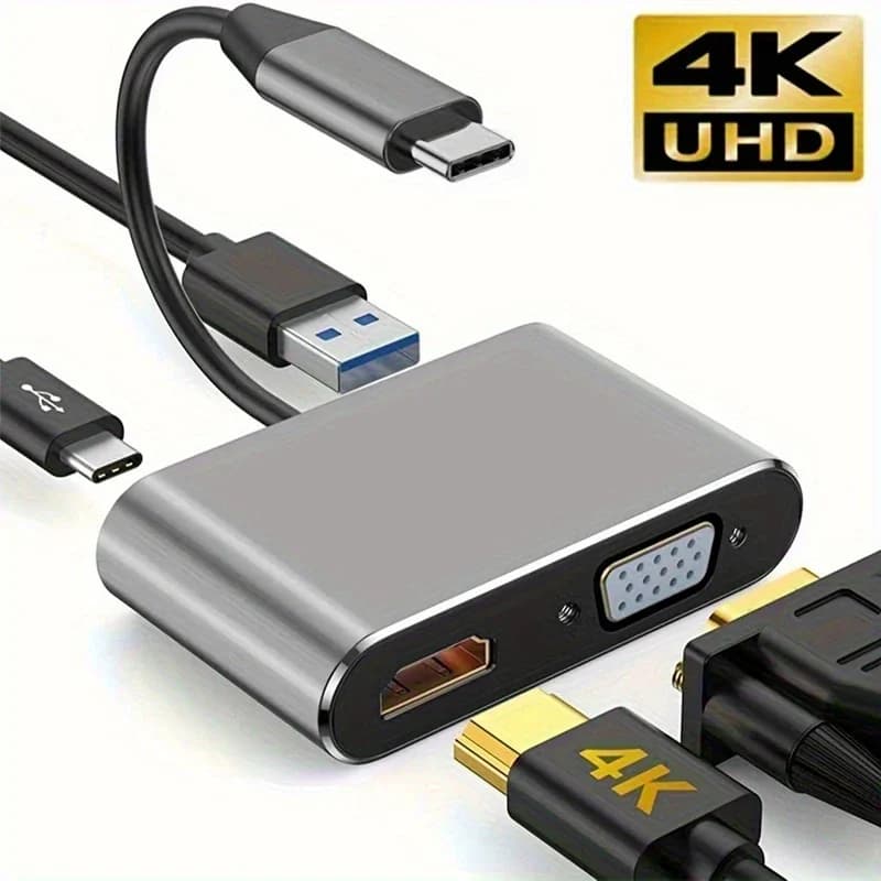 Docking station adattatore multiporta hub USB C 4 in 1 da tipo C a 4K HDTV VGA 100W PD splitter di ricarica rapida per laptop MacBook Pro/Air