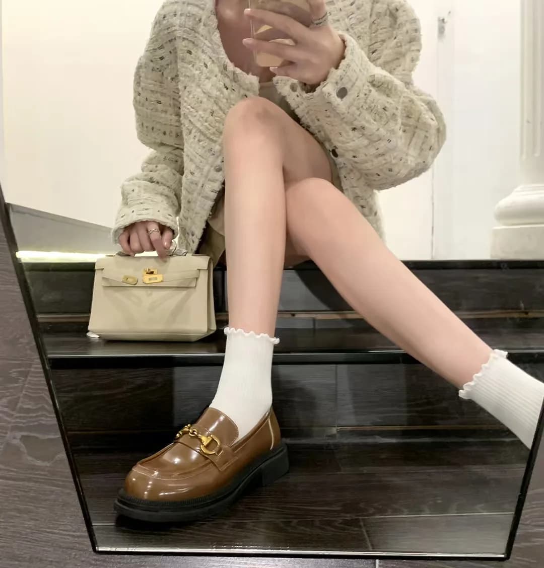 Mary Jane Platform Moccasins for Women: Round without plantar bow fatigue, metal chain buckle, casual non-slip oxford for everyday chic