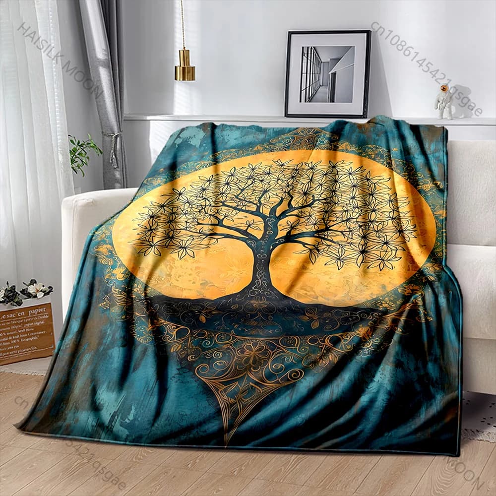 Coperta stampata in diversi formati con albero in stile artistico decorativo, calda e morbida, per bambini e adulti, regali di lusso, per casa, divano, viaggi, campeggio