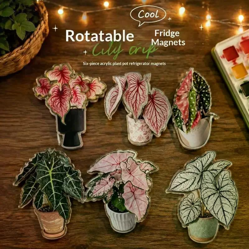 Rotatable Mini Artificial Plant Fridge Magnets Realistic Leaf Design For Home Kitchen Office Decor