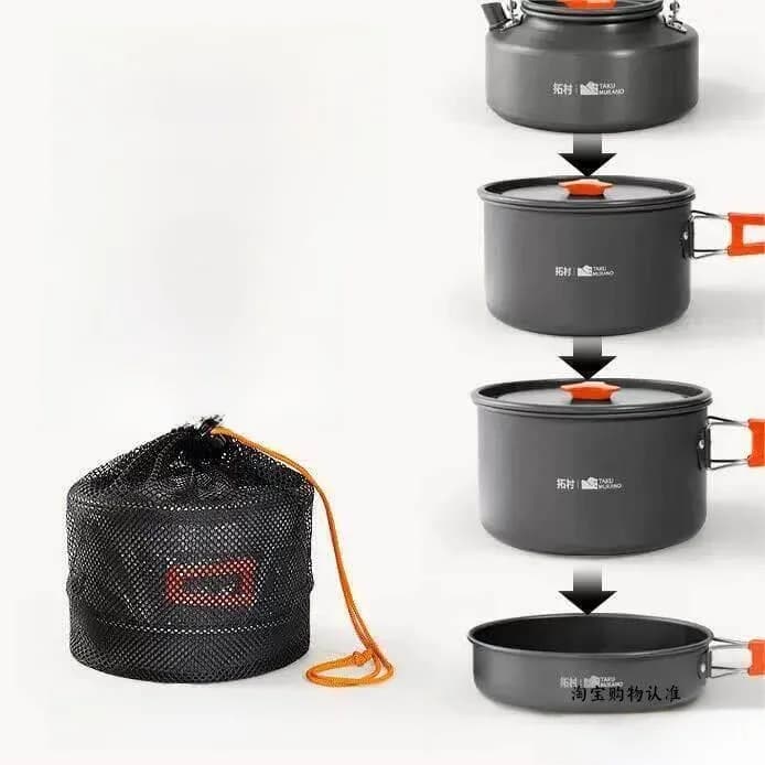 Set of Portable Kitchen Tools for Camping and Travel, Three Pieces, Brush Set and Aluminum Alloy, Wild Blue Valley Brand