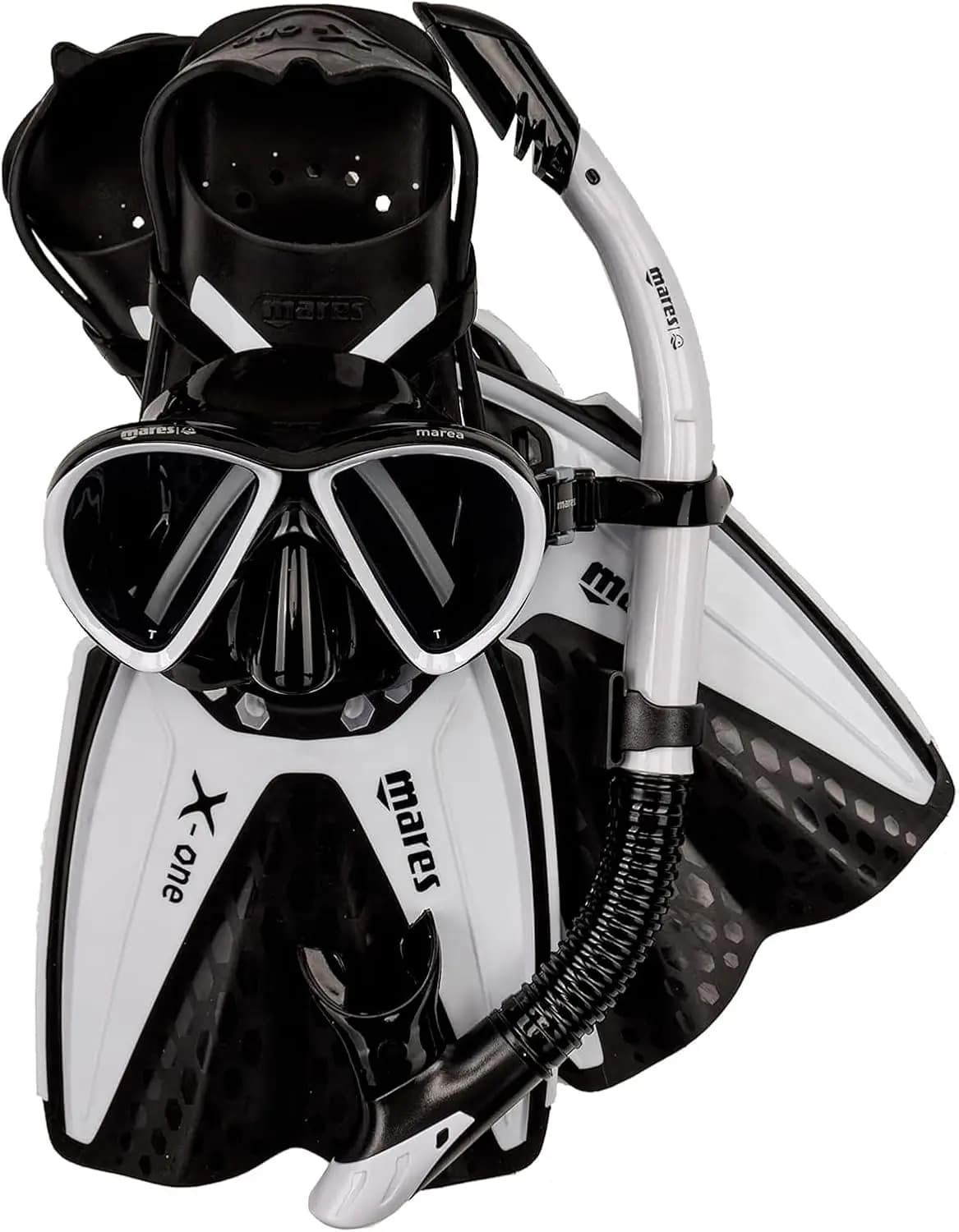 Adult Snorkel Set with Panoramic Mask, Soft Silicone Skirt, Ergonomic Snorkel Tube, and Lightweight Open-Heel Swimming Fins