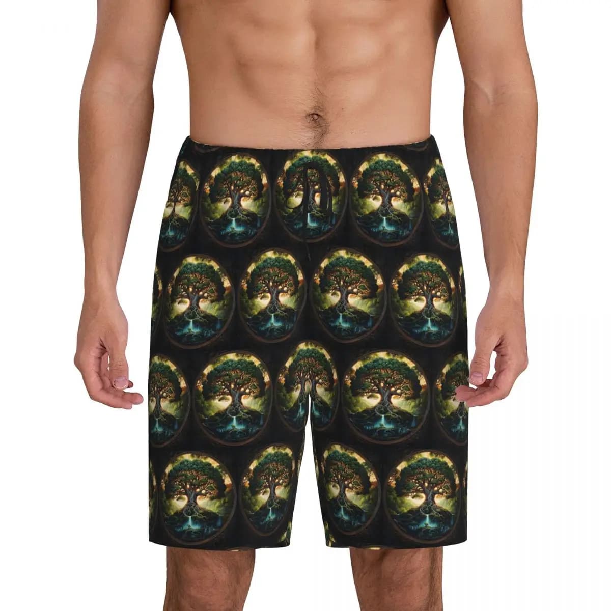 Custom Great Tree Of Life Digital Print Short Pajama Pants Men Sleepwear Sleep Lounge Bottom Shorts Sleeping Pants