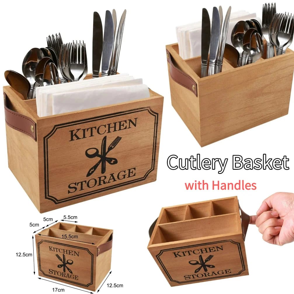 Table Wooden Utensil Box Cutlery Basket Table Utensil Holder Kitchen Napkin Holder Wooden Organiser for Cutlery Fork Knife Hold