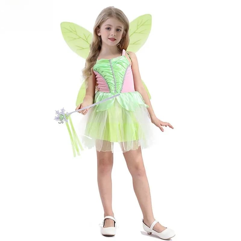 Wonderful Fairy Tinker Bell Halloween Costume Cartoon Character Peter Pan Elf Princess Skirt Children's Dress up Clothing