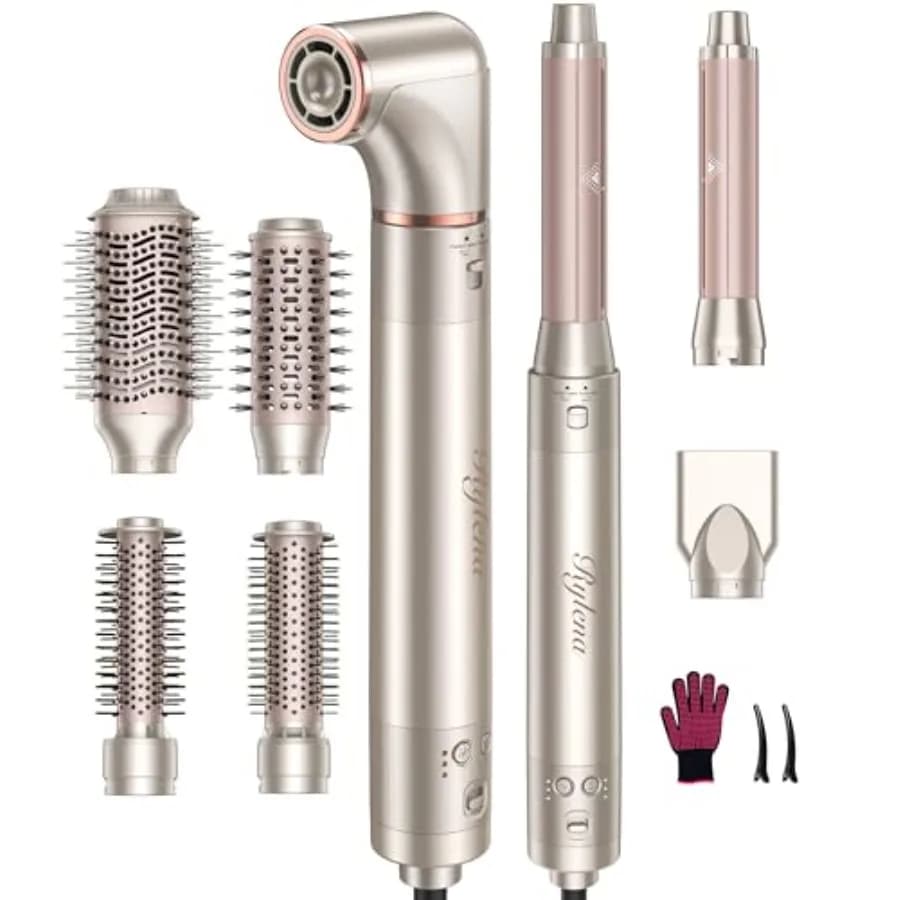 Styler 8-in-1 Deluxe Pro 2025 Hair Dryer for Fast Drying, Automatic Wrinkling, Smoothing and Volumization with 8 Interchangeable Heads