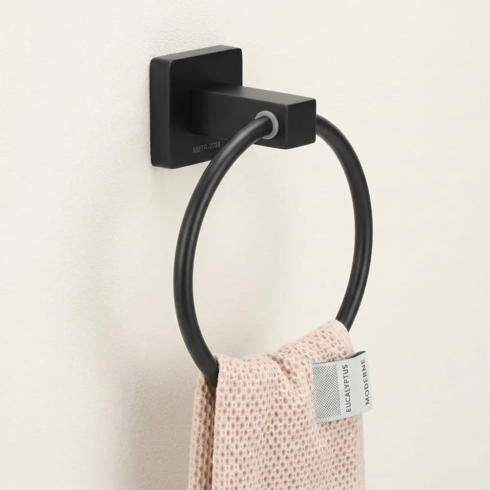 Practical Stainless Steel Towel Ring Black Wall Mounted Towel Holder Round Simple Towel Rack Space Saving
