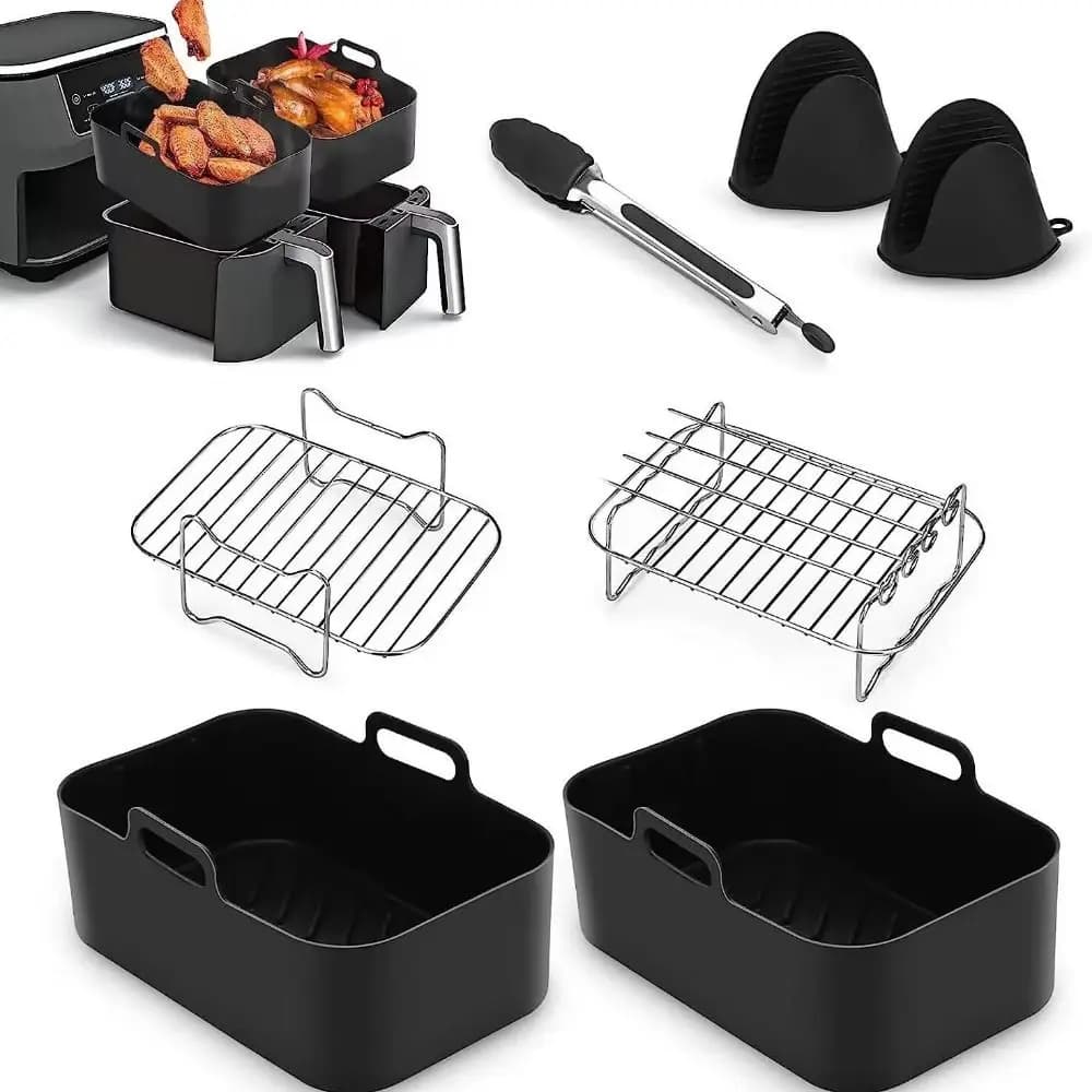 New Stainless Steel Multifunction Grid for Air Fryer, Silver Support for Air Fryer, Double Sided Fryer for Cooking and Kitchen