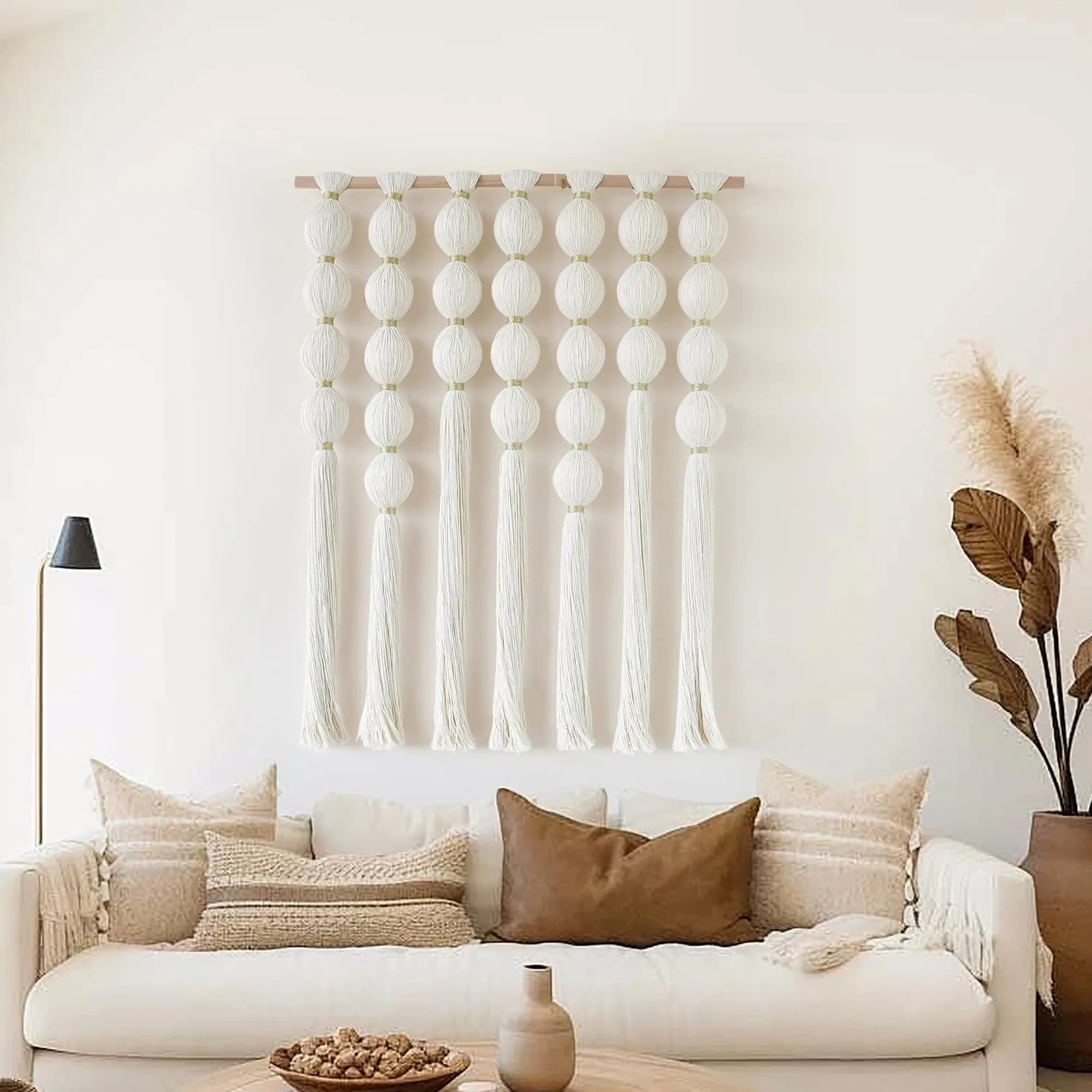 39"W x 39"L Spherical Fiber Yarn Wall Hanging, Modern Farmhouse Boho Neutral Wall Decor for Entryway Bedroom Living Room Office