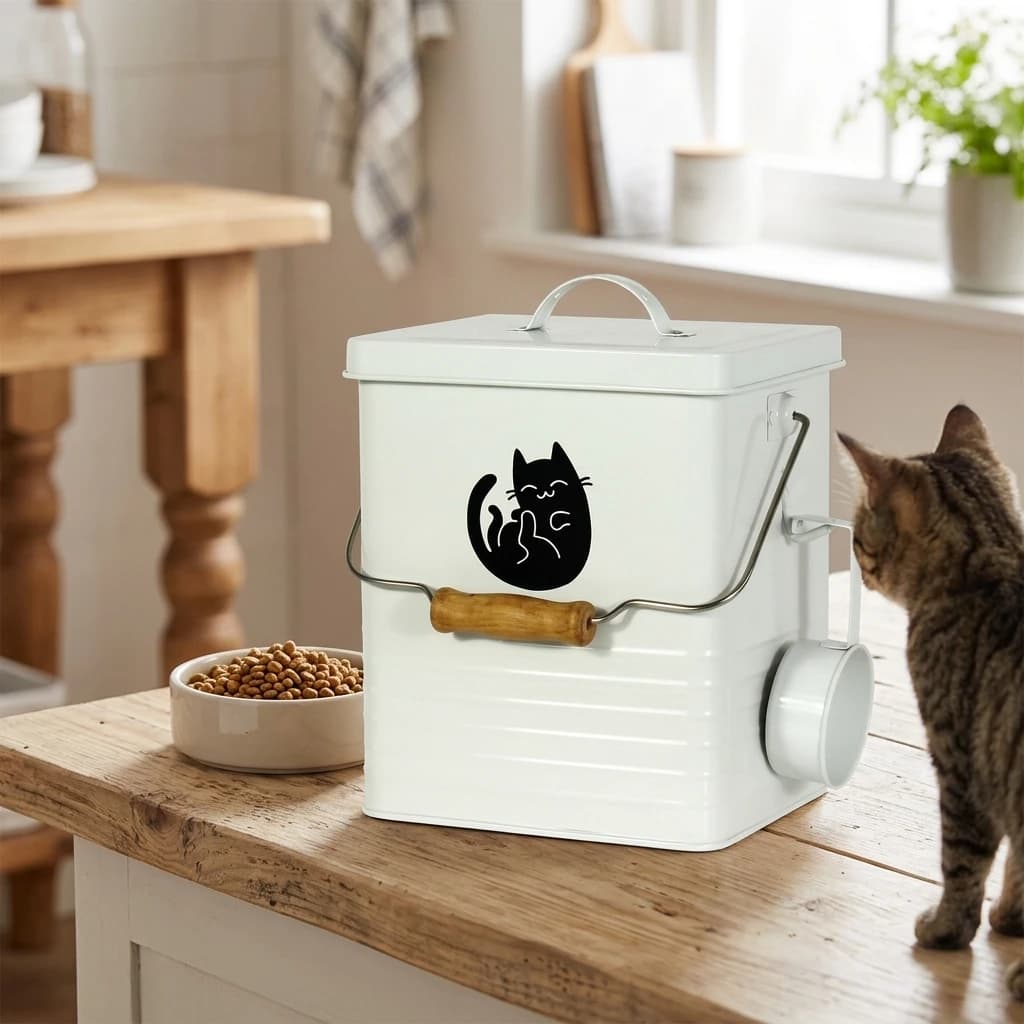 Galvanized Steel Food Bin for Pet Home Dog Cat Owners 8.2L Airtight Kibble Container Moisture Proof Storage Box Durable