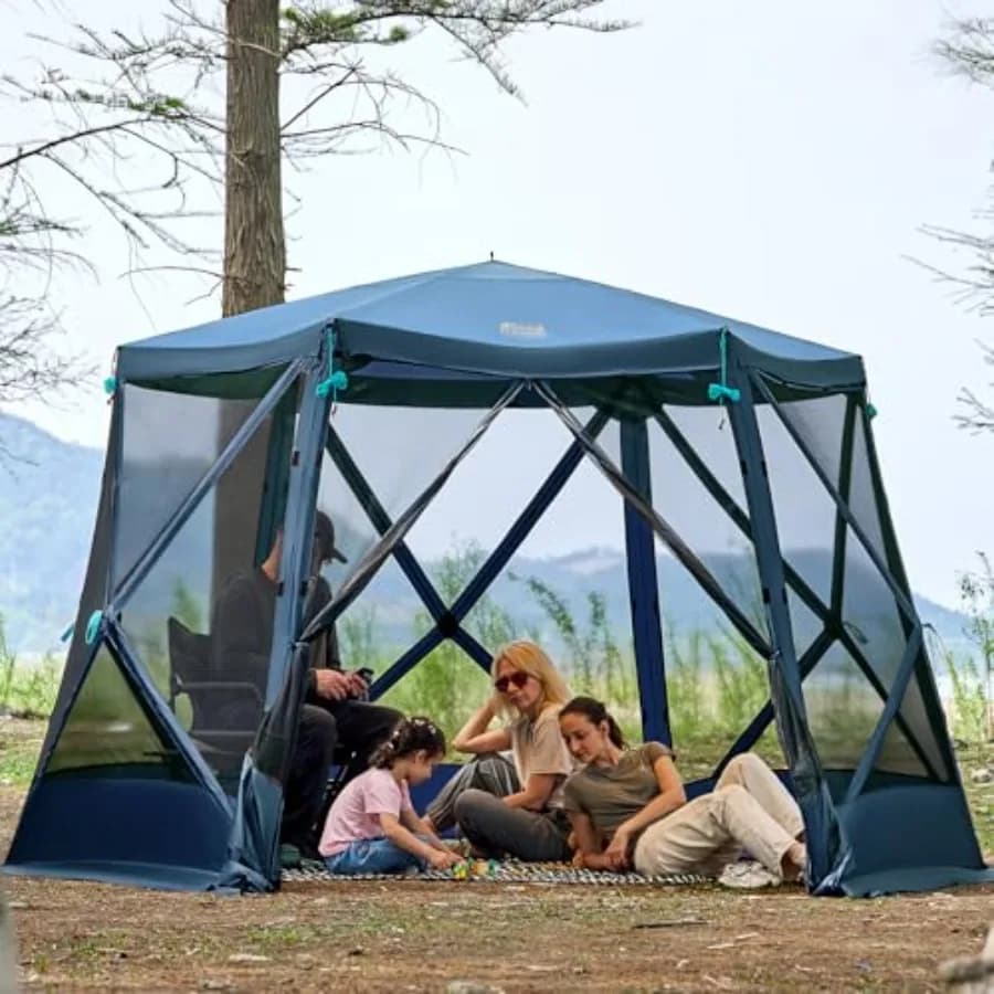 Gazebo Portatile Blu 11,5 x 9,8 Piedi con Zanzariera Integrata per Campeggio, Giardino, Patio, Eventi all'Aperto e Picnic