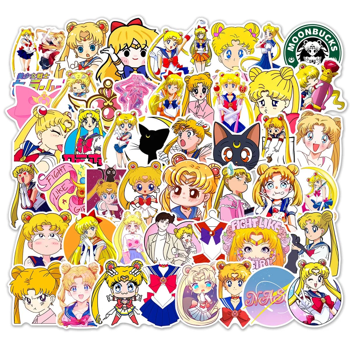 50 Pezzi Adesivi Classici Anime Sailor Moon, Graffiti Cartoon Carini per Tazze, Quaderni, Scooter, Decorazioni Impermeabili, Giocattoli Regalo