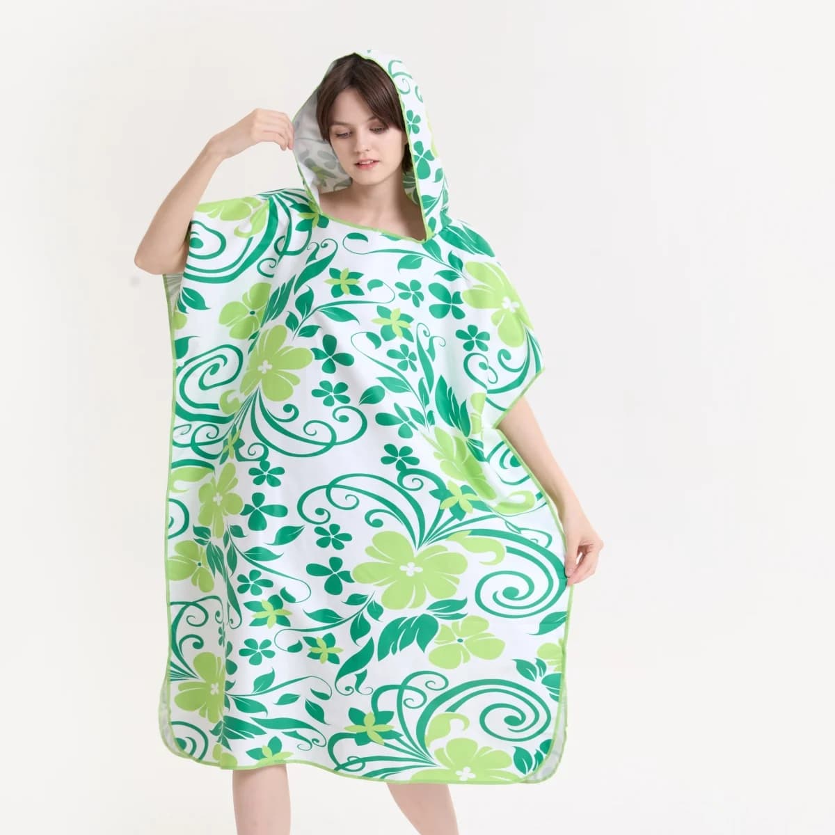 Ultrafine Fiber Quick Drying Dresser with Cap Green Vegetable Pattern, Portable, Suitable for Pools and Beaches