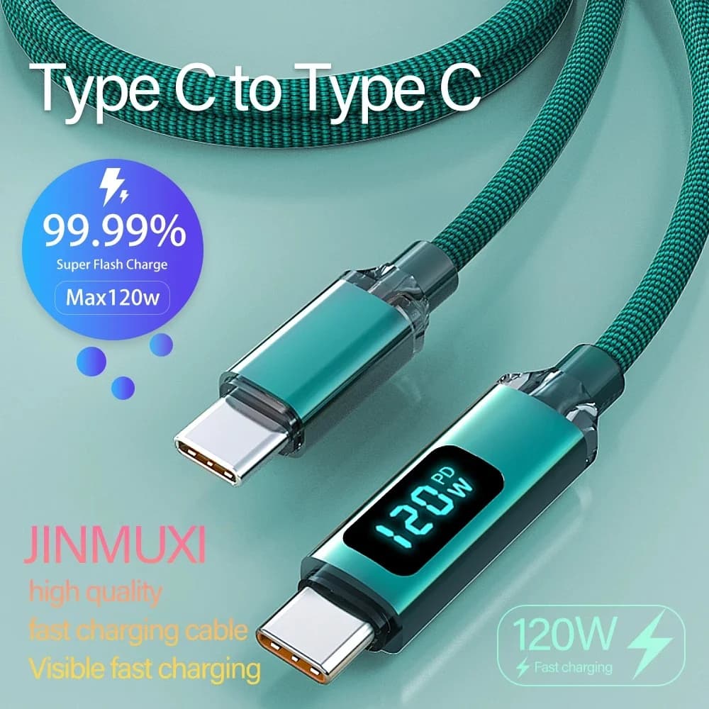 Cavo USB C a USB C PD 120W 6A per Ricarica Rapida, Compatibile con Xiaomi, Realme, Huawei, Poco, Samsung, iPhone 15, 16, 17, Cavo Type C con Display