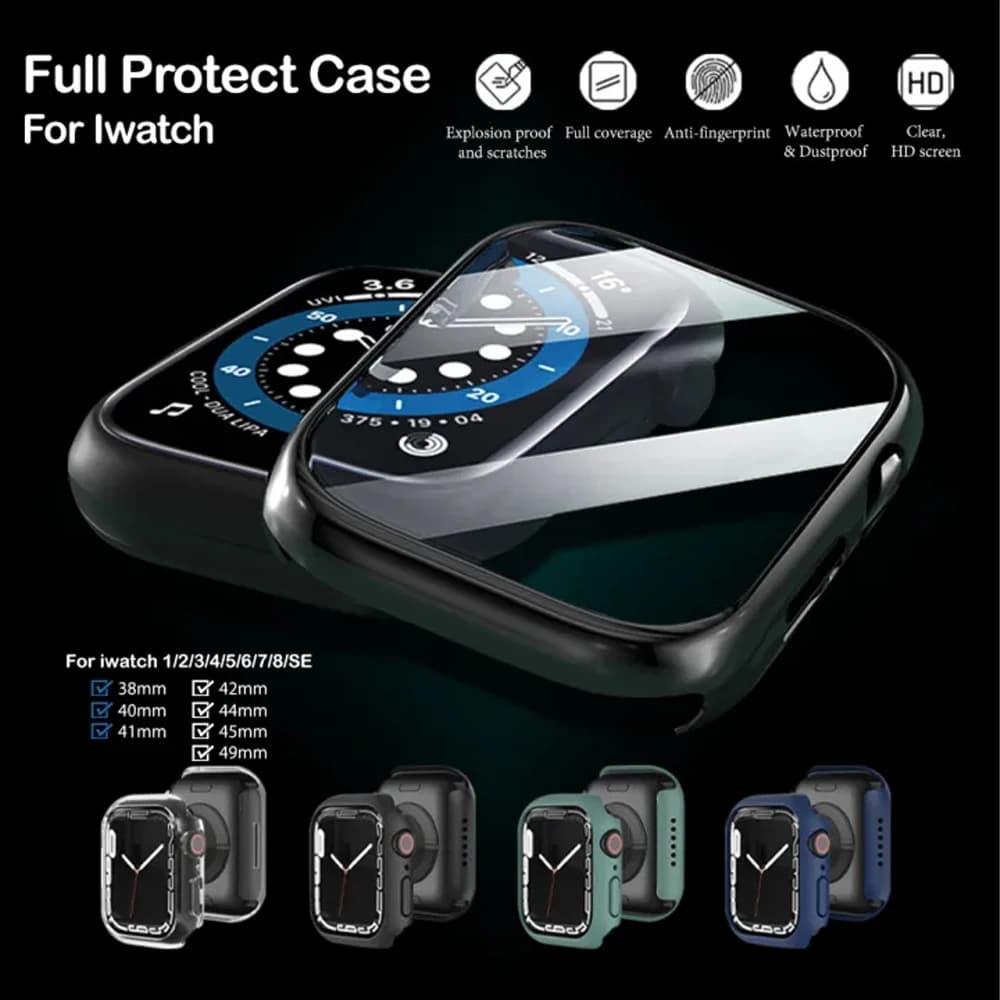 Case For Apple Watch Screen Protector 46mm 42mm 45mm 44mm 10 9 8 7 6 5 SE Tempered Glass PC Bumper Cover Protective 41 40 38 mm