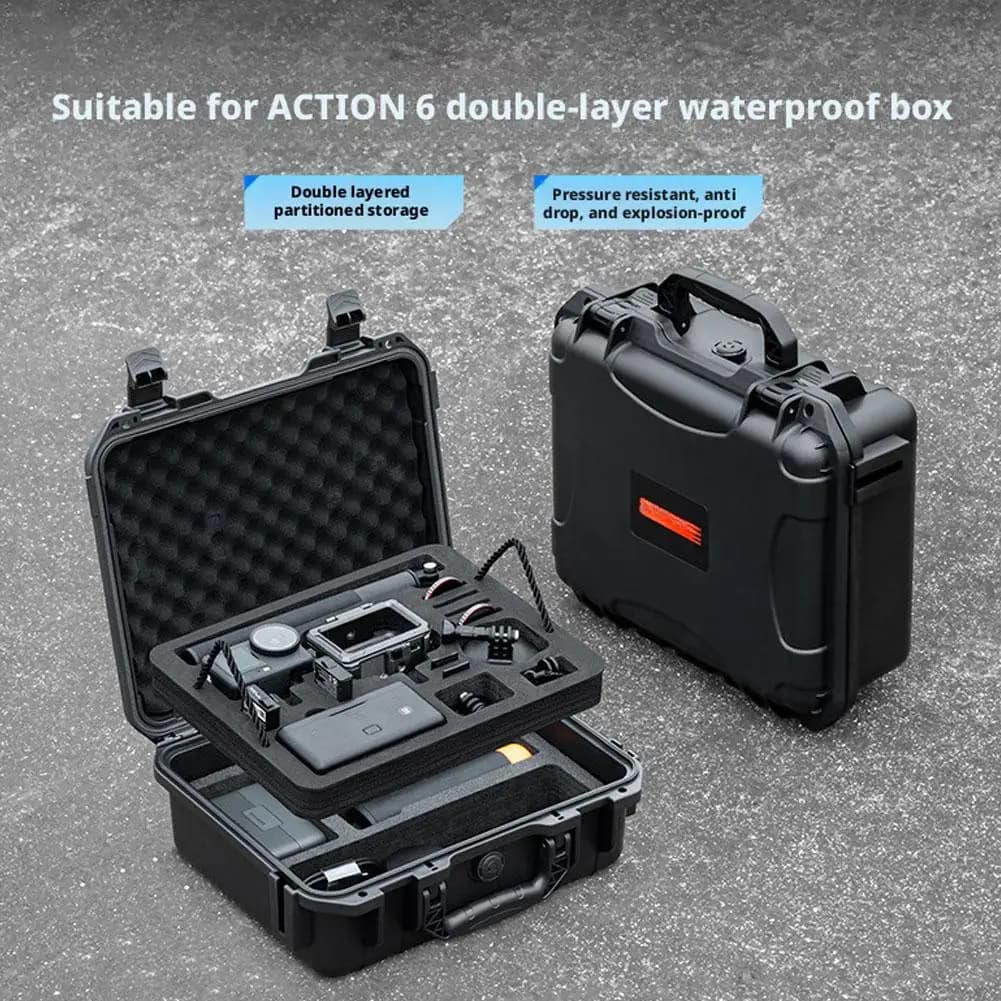 Dual Layer Portable Travel Hard Case for Camera Accessories DJI Action 6 Dust Transport Case Waterproof Box