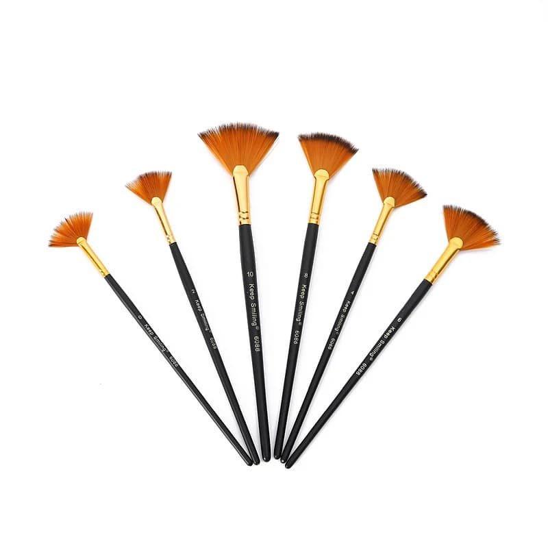 6Pcs Fan-shaped Paint Brushes, Nylon Hair Brushes for Gouache, Acrylic and Watercolor, Ideal for School Drawing & Art Creation