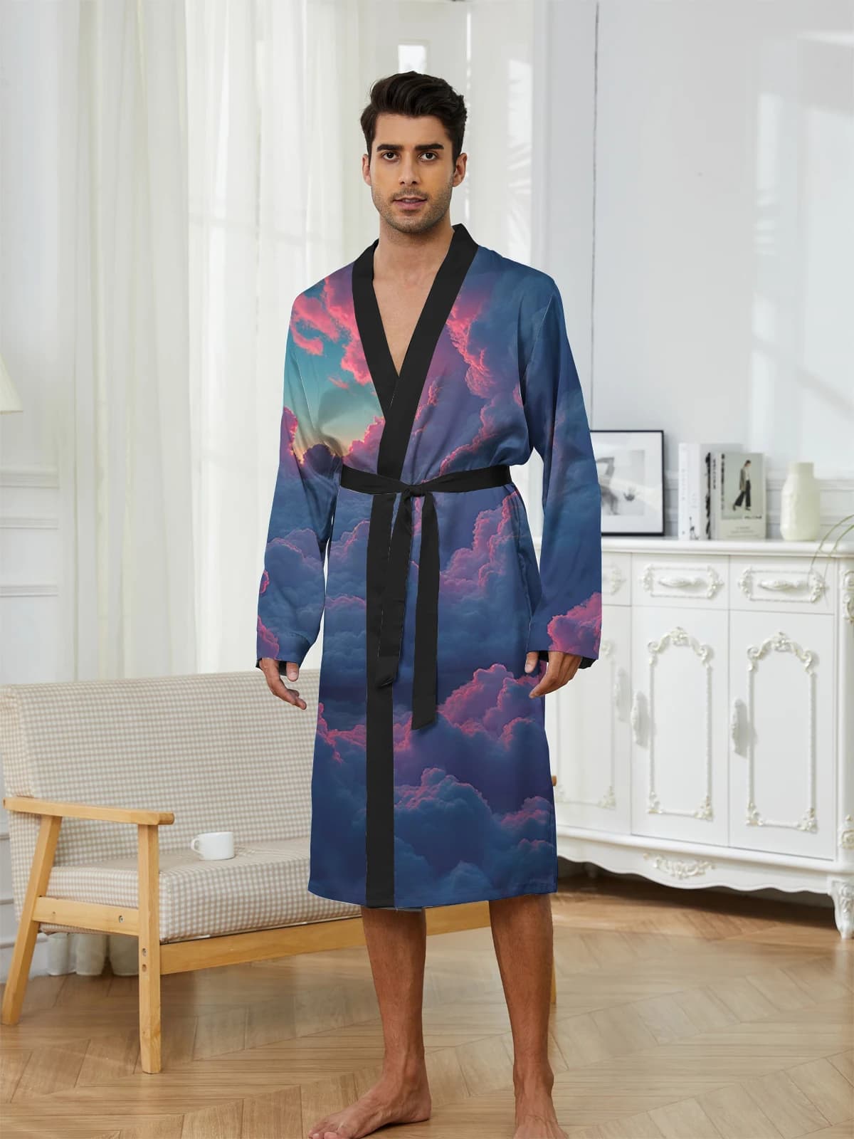 1pcs Men's Robes 2026 Spring/Summer 3D Printed Shower robe Funny pajamas Graphic Breathable Bathrobe Bathrobe man Sleepwear