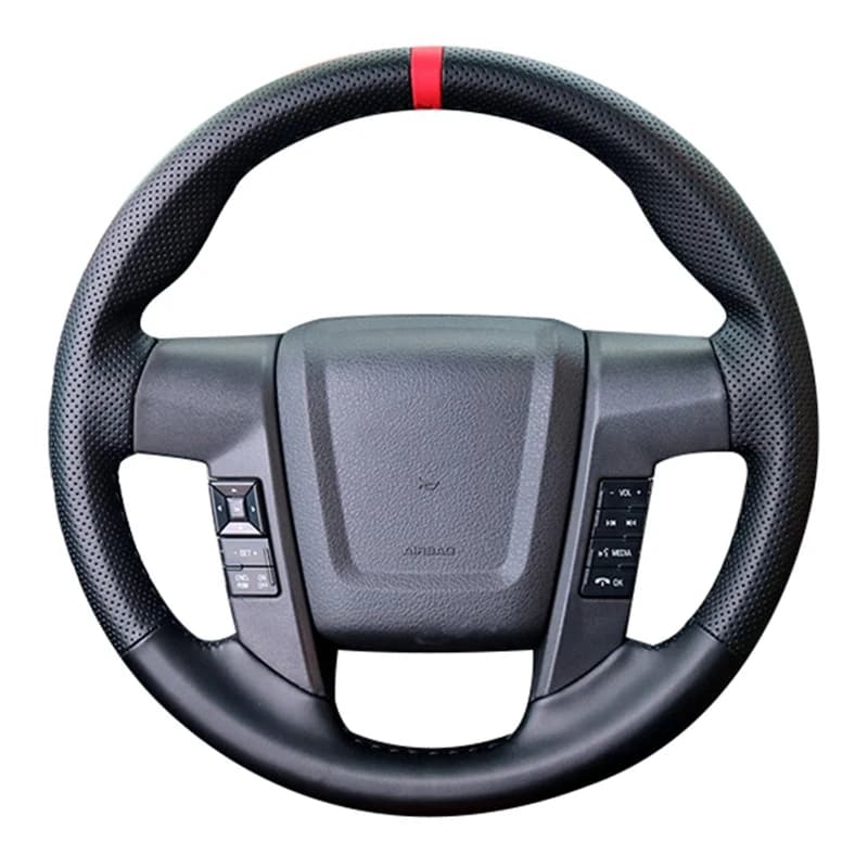 Cucito a mano Nero In Pelle Artificiale Treccia Coprivolante Dell'automobile Per Ford F150 F-150 SVT Raptor 2010 2011 2012 2013 2014