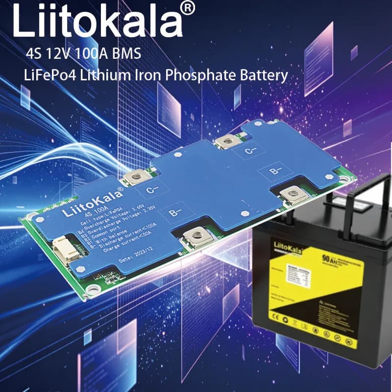 LiitoKala 4S 12V 100A BMS Scheda di Protezione per Batterie LiFePo4 (Litio Ferro Fosfato) con Ricarica Bilanciata per Modelli RC