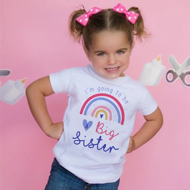 I'm Go To Be A Big Sister T-shirt Annuncio del bambino Sorella maggiore Sibling Vestiti Top Bambino Arcobaleno Camicia Ragazza Abbigliamento per bambini