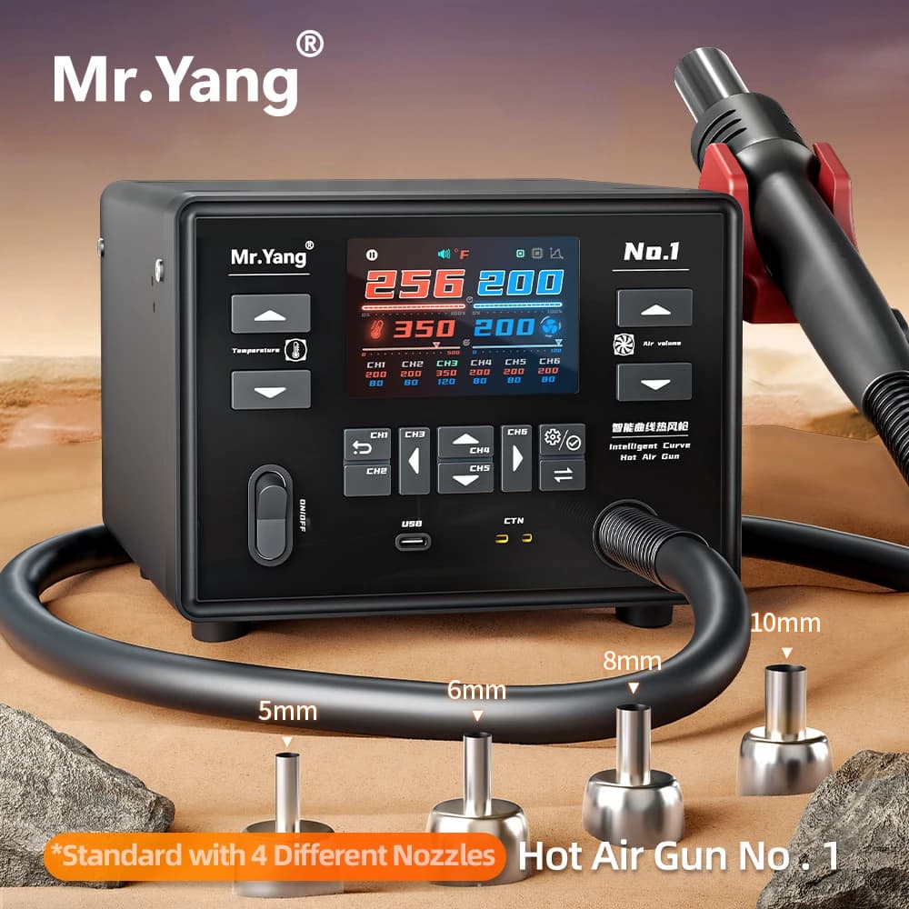 YCS Mr.Yang No.1 Stazione di saldatura intelligente Curva Pistola ad aria calda per telefono cellulare CPU IC BGA SMT Stazione di rilavorazione Strumenti di riparazione