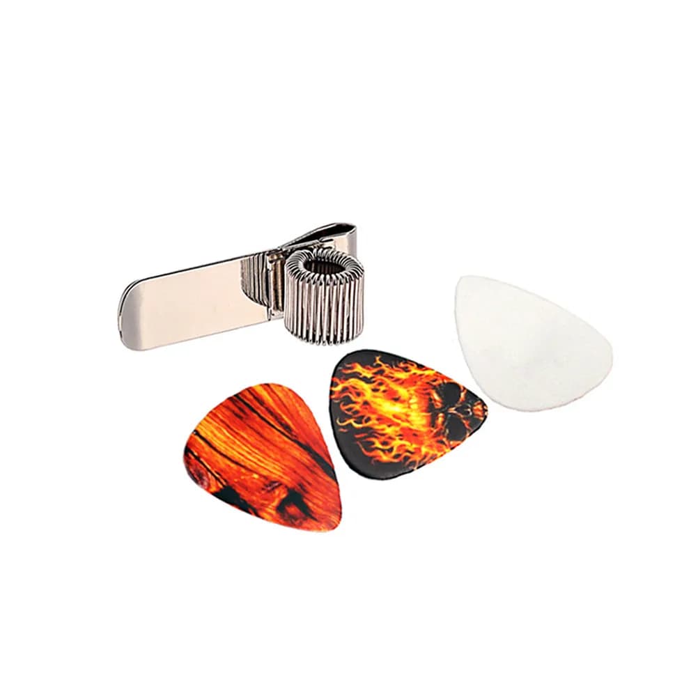 3Pcs Metal Acoustic Guitar Pick Holder Clip Spring Loaded Strap Mount Polished Finish Guitarist Essential Pick Storage Organizer