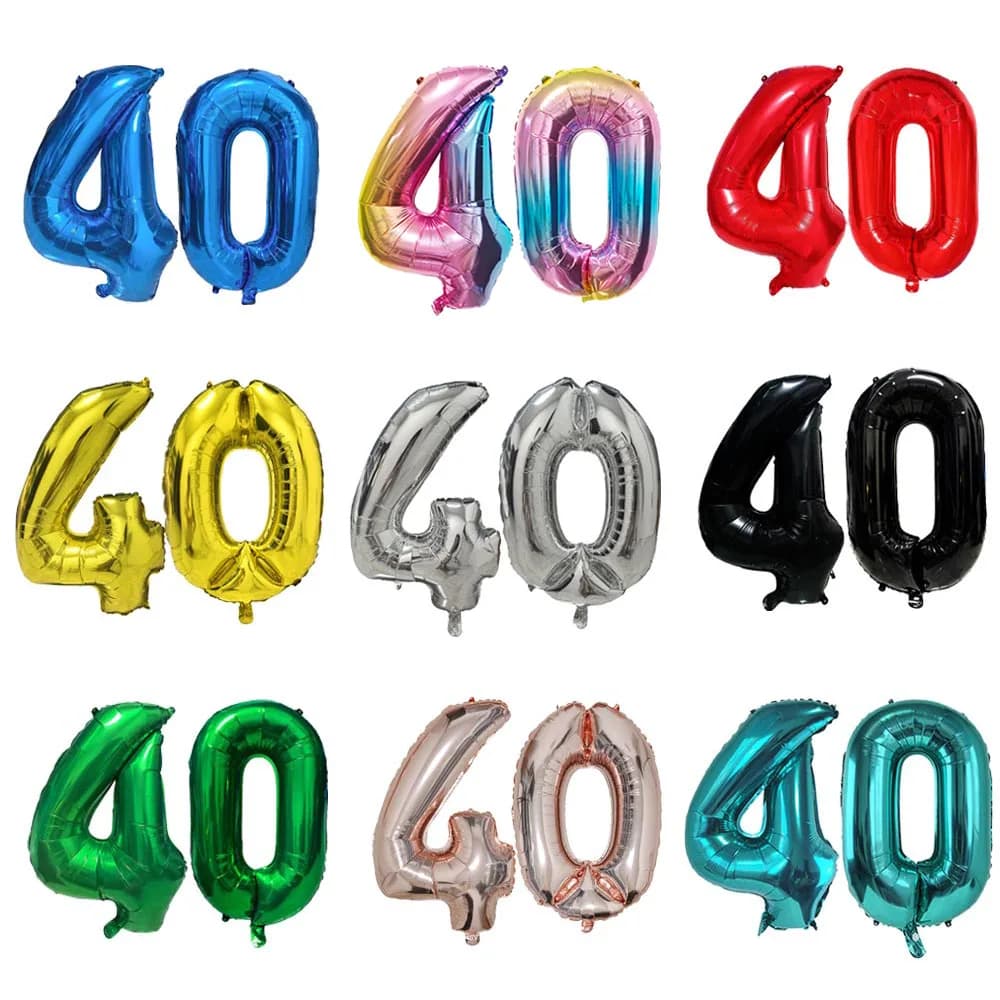 Palloncino numero 40 Palloncino a 40 cifre Quarenta figura blu Globo verde 40° compleanno Grande Grande Rosso Rosa Dorato Nero Colorato 32 pollici