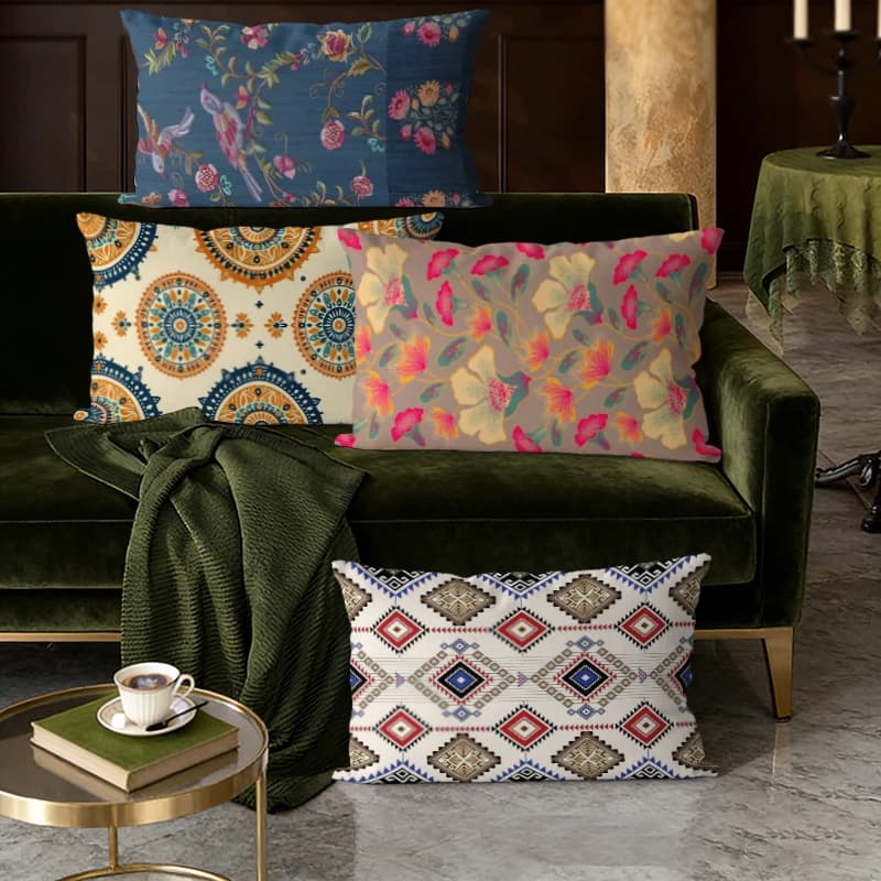 Fodere per cuscini lombari con motivo floreale e geometrico Boho, adatte per divano, camera da letto, auto, cuscino rettangolare per la schiena