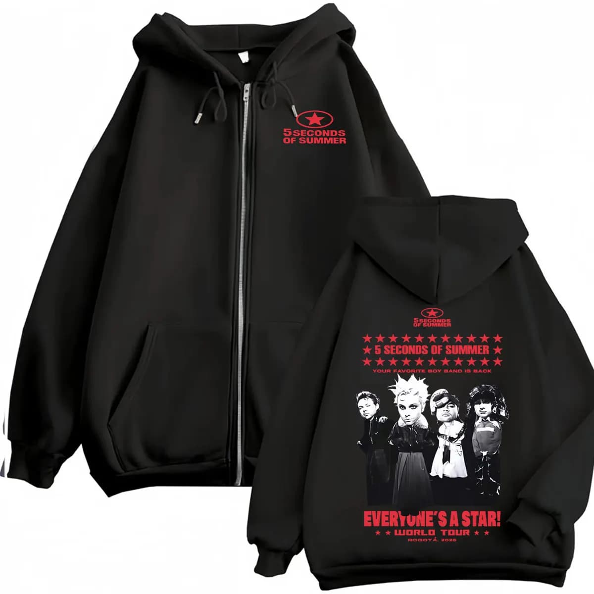5 Seconds of Summer Everyone's A Star Tour Zip Up Hoodies Men Hip Hop Pop Music Jacket Sweatshirt Bodywarmer Zipper Hoodie Coats