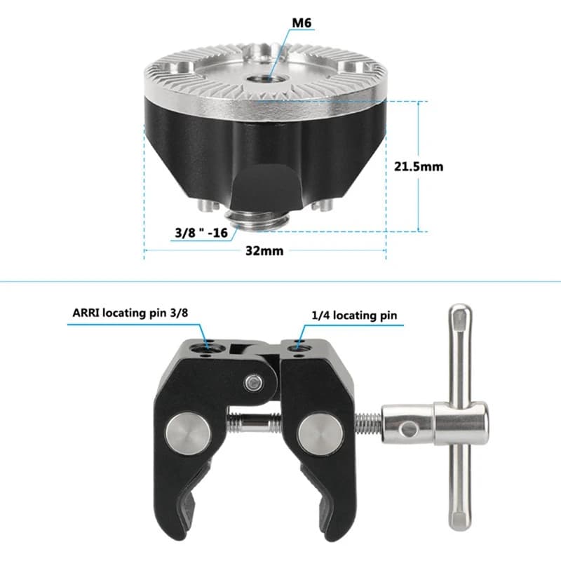 Morsetto super granchio multiuso con filettatura femmina M6 e fori filettati 3/8 pollici-16 per asta corrimano gamba treppiede fotografico-ELEC