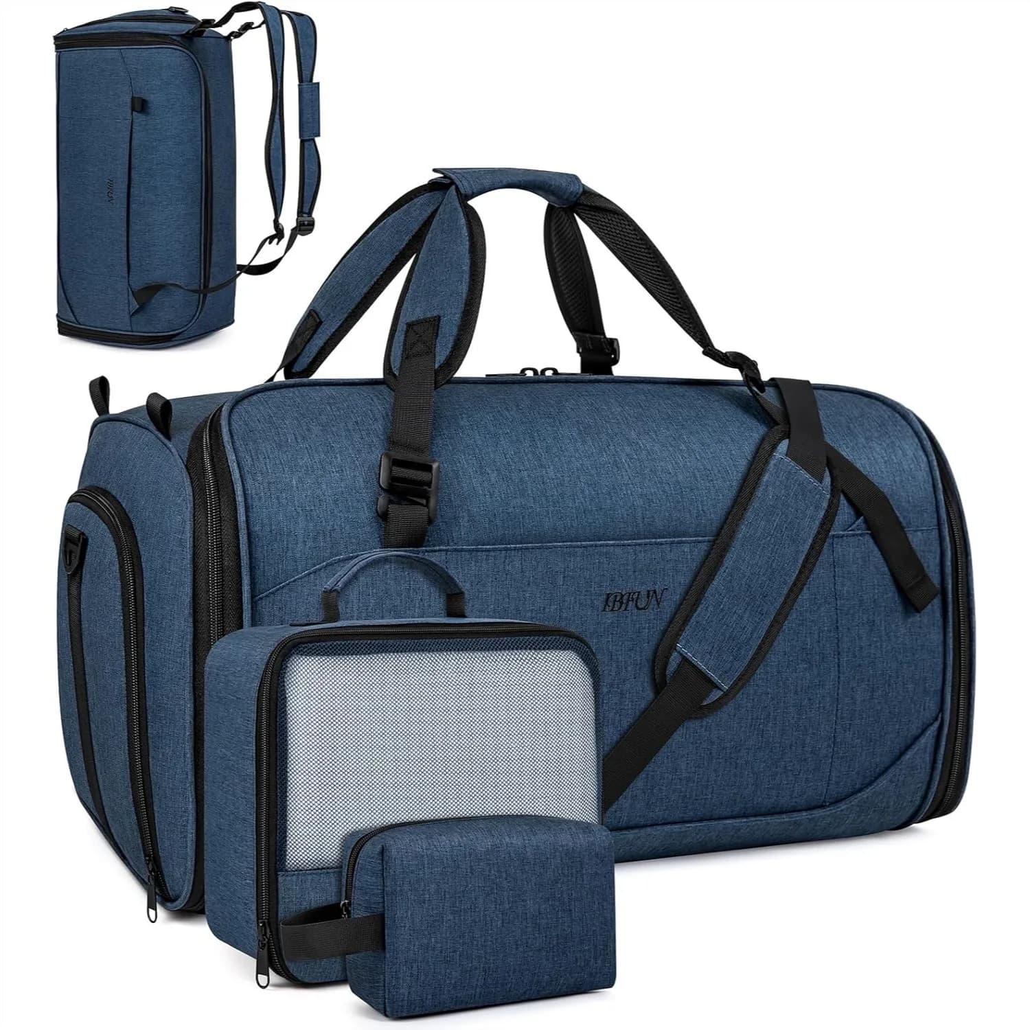 Borse Porta Abiti Convertibili da Viaggio, Borsa da Viaggio Grande 4 in 1 con Cinghie per Zaino, Scomparto Impermeabile per Scarpe, Set da 3 Pezzi