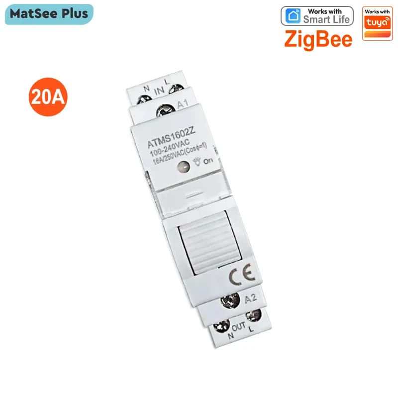 Smart Life ZigBee 20A Switch on DIN 1P Guide with KWh Counter, Energy Monitoring, Timer, Remote Control via App, Compatible with Alexa and Google Home