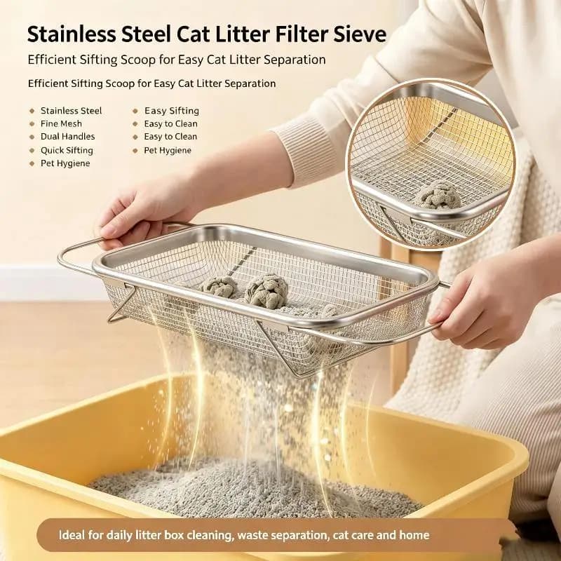 Stainless Steel Cat Litter Scooper No Stick Surface Heavy Duty Sifter Shovel for Multi Cat Household Daily Cleaning