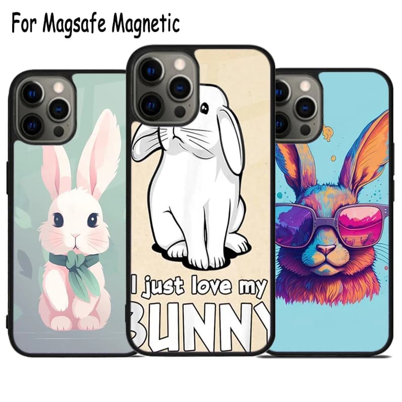 Cover Magnetica Wireless Magsafe per iPhone 17 Air 15 16 16e 14 13 11 12 Pro Max Plus con Design Coniglio Carino e Schizzo Artistico